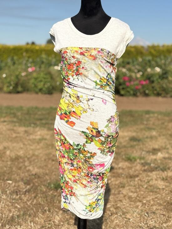 Flowers Dresses & Skirts - Weston S Watercolor Floral Ruched Midi Dress Bodycon Stretch Made USA Artsy
